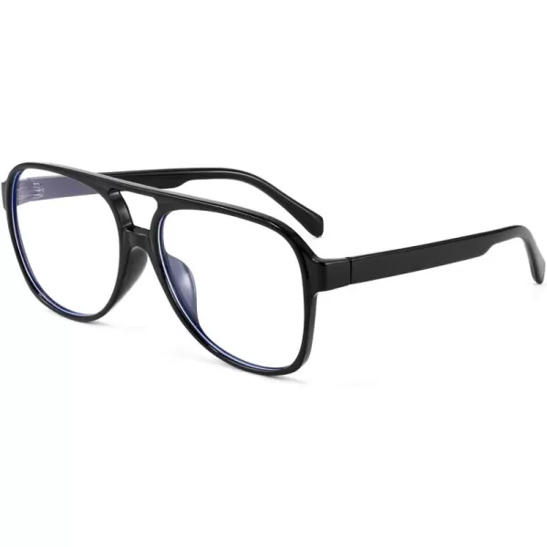 FEISEDY 70s Aviator Glasses Frame Blue Light Blocking Glasses Oversized Square Computer Glasses Women Men B2888Black Frame