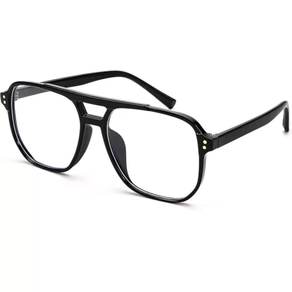 FEISEDY Blue Light Blocking Glasses Fake Nerd Clear Square Computer Lightweight Pilot Glasses Frame Oversized B2866Black Frame