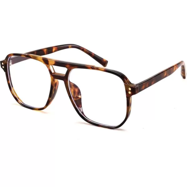 FEISEDY Blue Light Blocking Glasses Fake Nerd Clear Square Computer Lightweight Pilot Glasses Frame Oversized B2866Leopard Frame