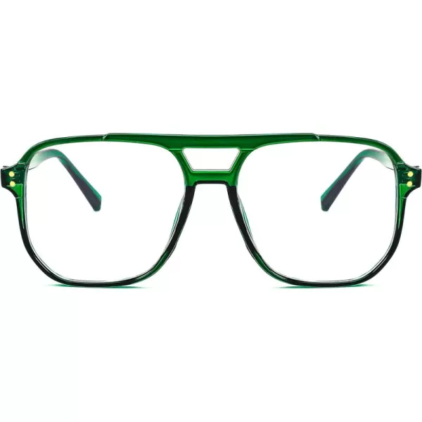 FEISEDY Blue Light Blocking Glasses Fake Nerd Clear Square Computer Lightweight Pilot Glasses Frame Oversized B2866Transparent Green Frame