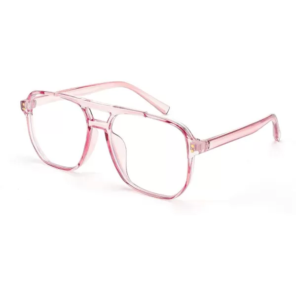 FEISEDY Blue Light Blocking Glasses Fake Nerd Clear Square Computer Lightweight Pilot Glasses Frame Oversized B2866Transparent Pink Frame