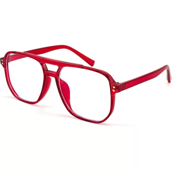 FEISEDY Blue Light Blocking Glasses Fake Nerd Clear Square Computer Lightweight Pilot Glasses Frame Oversized B2866Transparent Red Frame