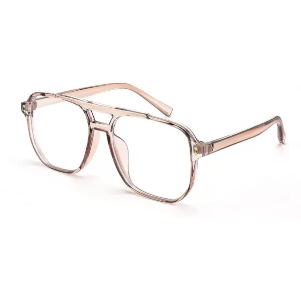 FEISEDY Blue Light Blocking Glasses Fake Nerd Clear Square Computer Lightweight Pilot Glasses Frame Oversized B2866Transparent Tea Frame