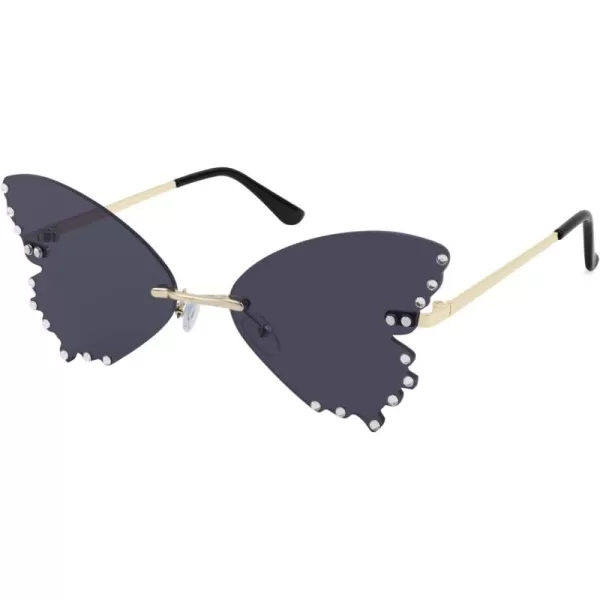 FEISEDY Butterfly Rimless Sunglasses for Women Fashion Metal Frame Sunglasses B4065Black