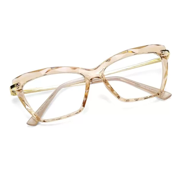 FEISEDY Cat Eye Glasses Frame Clear Lenses Eyewear Women B2440Champagne