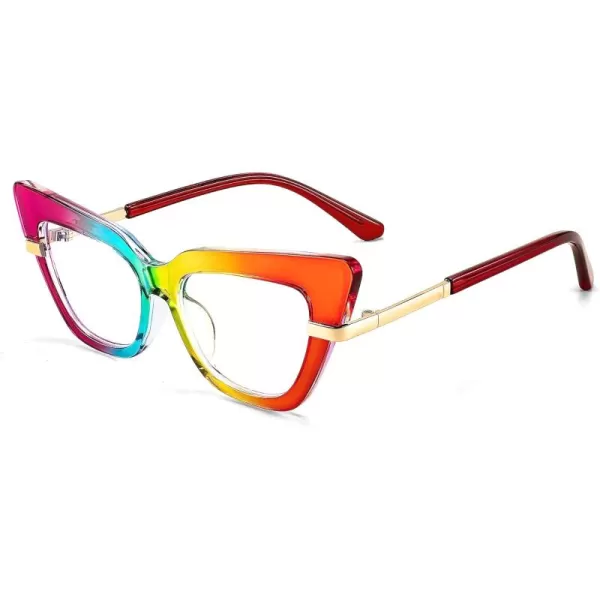 FEISEDY Cateye Blue Light Blocking Glasses for Women Fashion Cat Eye Frame Glasses B2984005 Rainbow Frame