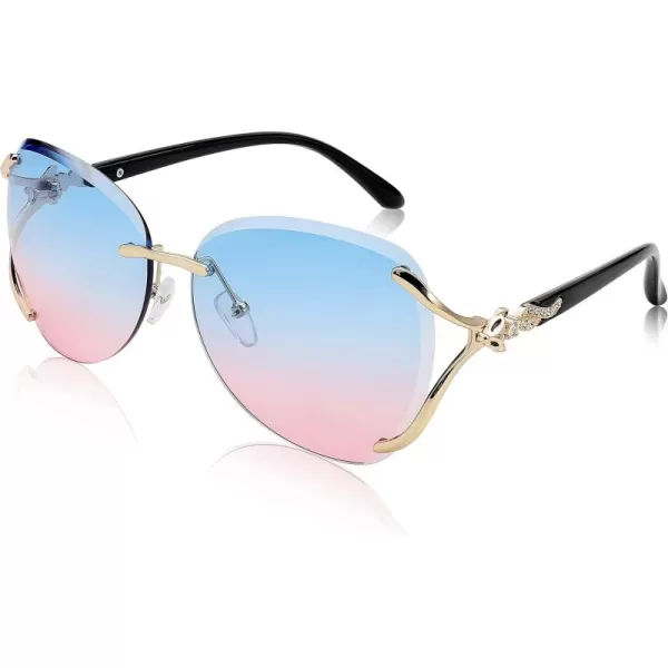 FEISEDY Classic Rimless Sunglasses Women Metal Frame Diamond Cutting Lens Ladies Large Fox Shades B4110Blue Pink
