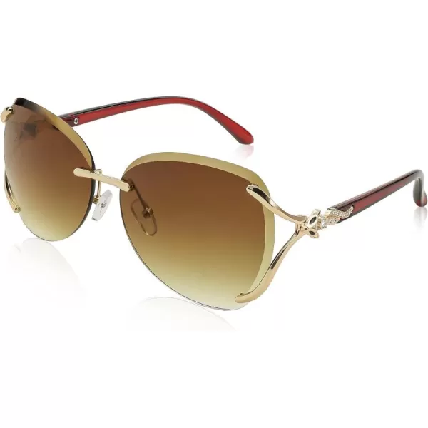 FEISEDY Classic Rimless Sunglasses Women Metal Frame Diamond Cutting Lens Ladies Large Fox Shades B4110Gradient Brown