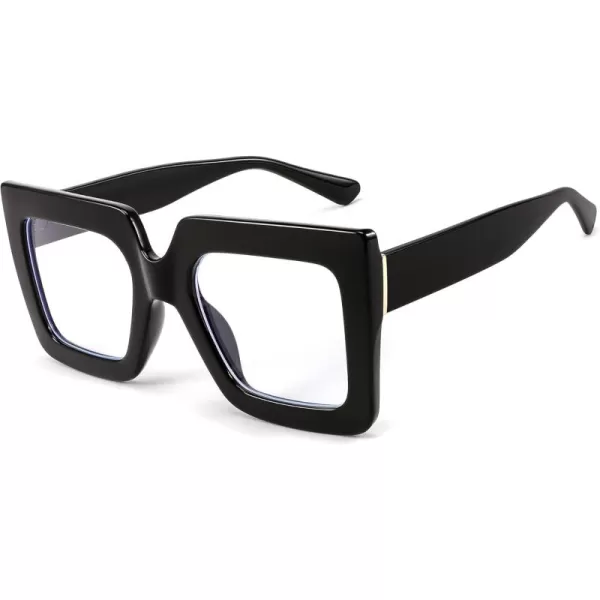 FEISEDY Fashion Oversized Blue Light Glasses for Women Anti Fatigue Thick Square Computer Eyewear B2381Black