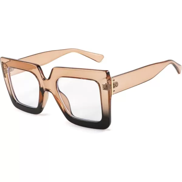 FEISEDY Fashion Oversized Blue Light Glasses for Women Anti Fatigue Thick Square Computer Eyewear B2381Brown