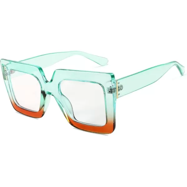 FEISEDY Fashion Oversized Blue Light Glasses for Women Anti Fatigue Thick Square Computer Eyewear B2381Green