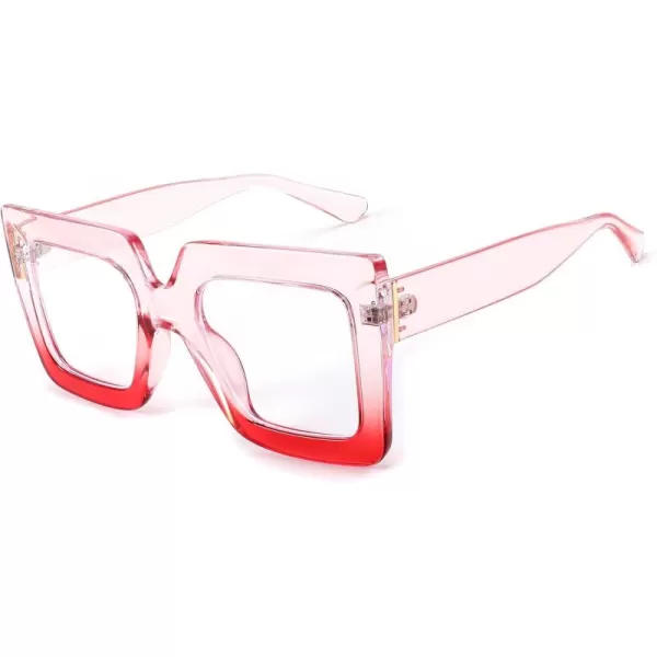 FEISEDY Fashion Oversized Blue Light Glasses for Women Anti Fatigue Thick Square Computer Eyewear B2381Pink