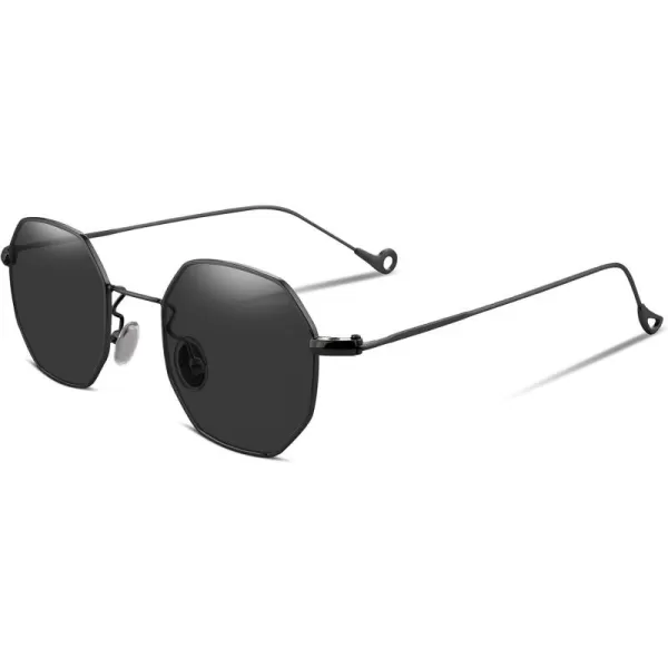 FEISEDY Hipster Small Polygon Women Men Sunglasses Delicate Metal Frame B2254Black Frame Grey Lens