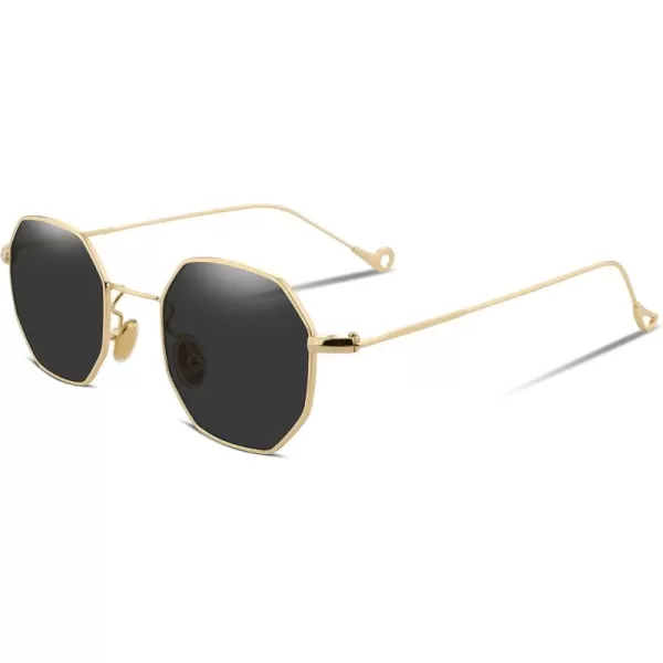 FEISEDY Hipster Small Polygon Women Men Sunglasses Delicate Metal Frame B2254Golden Frame Grey Lens