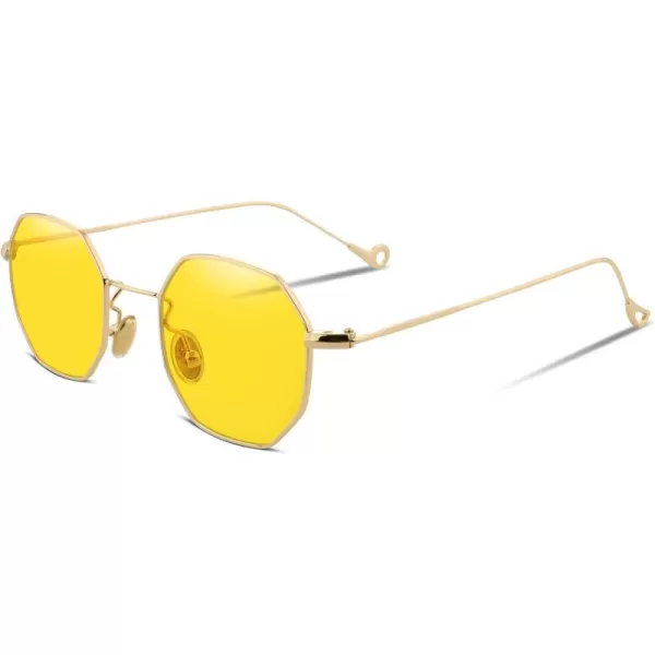 FEISEDY Hipster Small Polygon Women Men Sunglasses Delicate Metal Frame B2254Golden Frame Yellow Lens