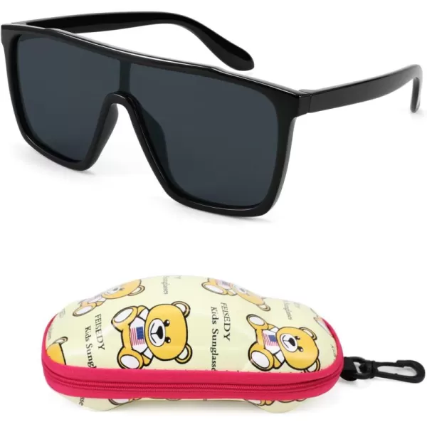 FEISEDY Kids Sunglasses for Girls Fashion Cute Boys Teenagers Glasses One Piece UV400 B2812Black Frame  Grey Lens