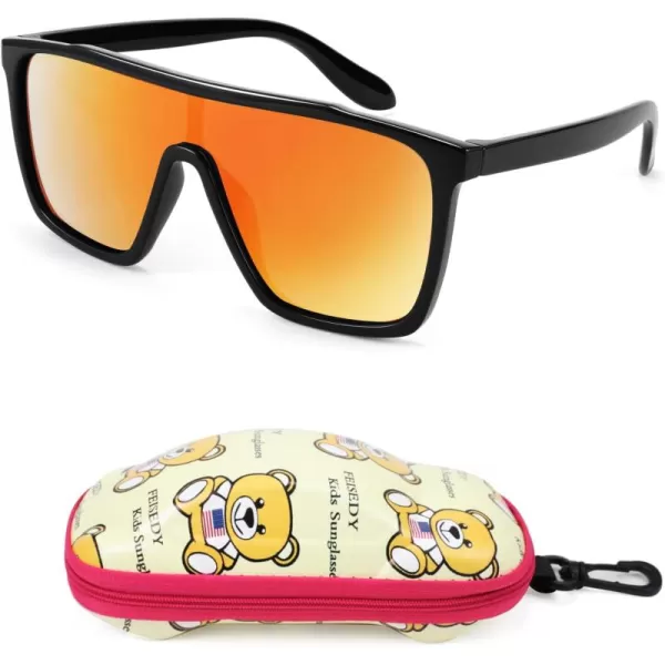 FEISEDY Kids Sunglasses for Girls Fashion Cute Boys Teenagers Glasses One Piece UV400 B2812Black Frame  Red Mirror Lens