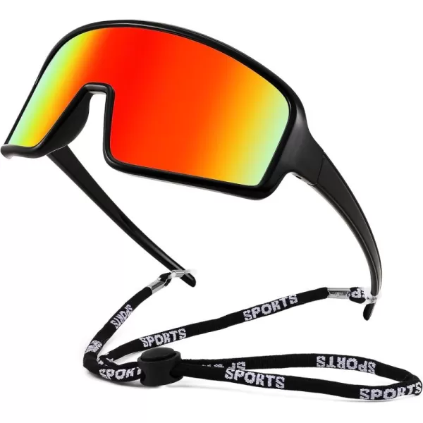 FEISEDY Men Women Sports Sunglasses Baseball Sun Glasses Cycling Fishing Running Trekking 80s 90s Youth Visor UV400 B296203 Black Frame With Red Mirror Lenses