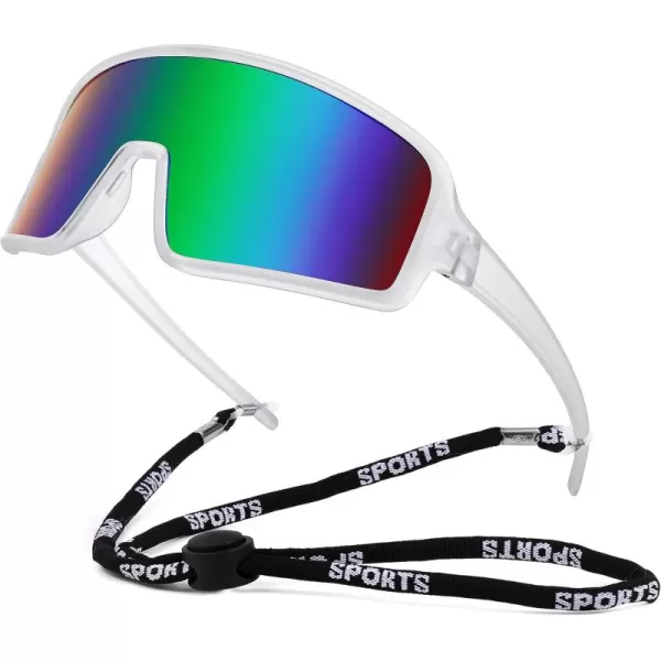 FEISEDY Men Women Sports Sunglasses Baseball Sun Glasses Cycling Fishing Running Trekking 80s 90s Youth Visor UV400 B296204 Clear Frame Blue Mirror Lenses