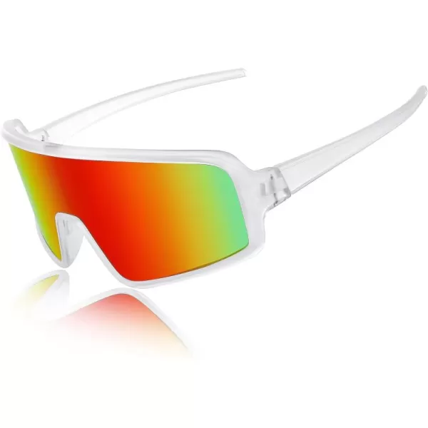 FEISEDY Men Women Sports Sunglasses Baseball Sun Glasses Cycling Fishing Running Trekking 80s 90s Youth Visor UV400 B296205 Clear Frame With Red Mirror Lens