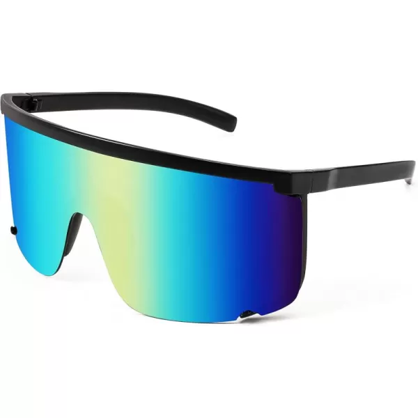 FEISEDY Men Women Sunglasses Sports Cycling Oversized 80s 90s Shades B4089Black Blue Mirror