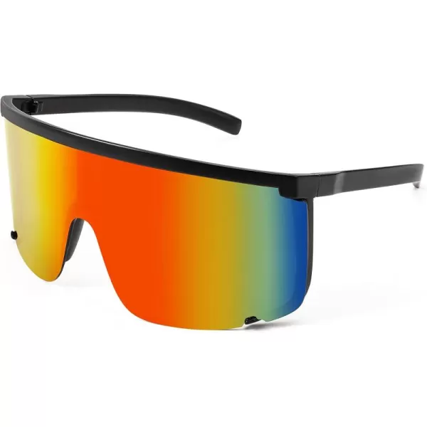 FEISEDY Men Women Sunglasses Sports Cycling Oversized 80s 90s Shades B4089Black Rainbow Mirror