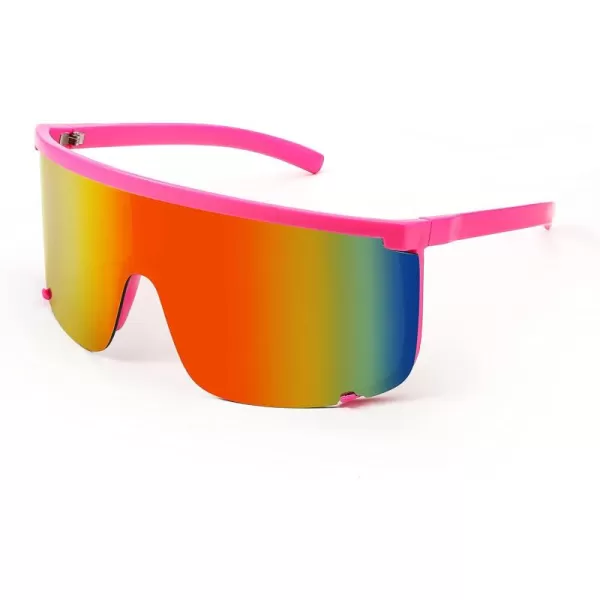 FEISEDY Men Women Sunglasses Sports Cycling Oversized 80s 90s Shades B4089Pink Rainbow Mirror