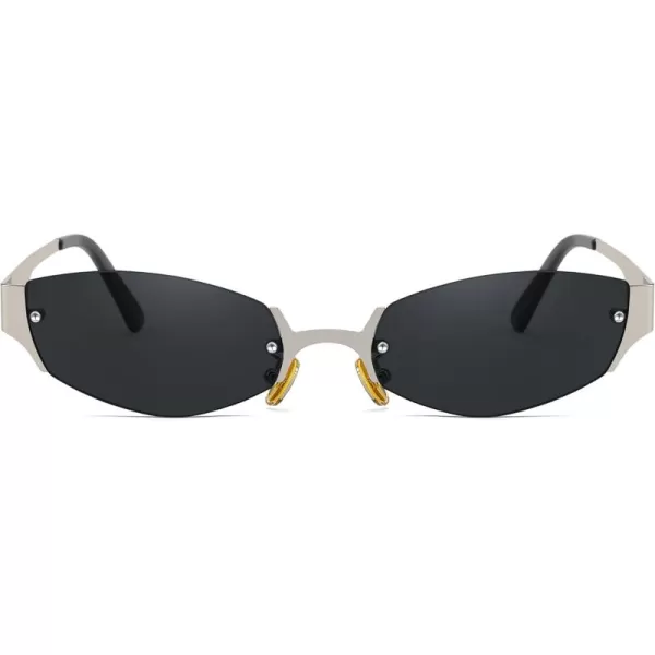 FEISEDY Retro Oval Sunglasses Women Men Y2K Fashion Designer Cosplay Glasses Party Accessories B2376Grey