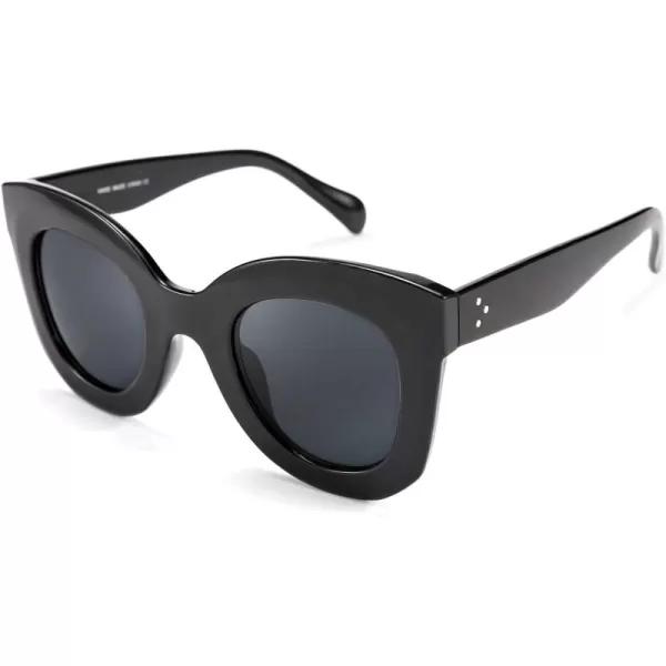 FEISEDY Retro Oversized Square Horn Sunglasses Semi Cat Eye Butterfly Glass Big Thick Bold Frame B2572Black