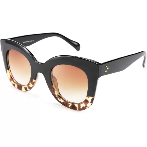 FEISEDY Retro Oversized Square Horn Sunglasses Semi Cat Eye Butterfly Glass Big Thick Bold Frame B2572Blackleopard