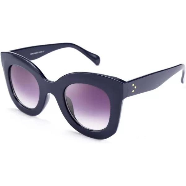 FEISEDY Retro Oversized Square Horn Sunglasses Semi Cat Eye Butterfly Glass Big Thick Bold Frame B2572Dark Blue