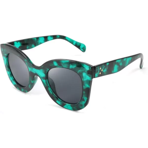 FEISEDY Retro Oversized Square Horn Sunglasses Semi Cat Eye Butterfly Glass Big Thick Bold Frame B2572Greenleopard