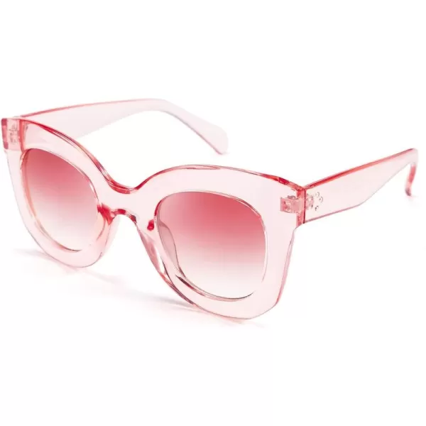 FEISEDY Retro Oversized Square Horn Sunglasses Semi Cat Eye Butterfly Glass Big Thick Bold Frame B2572Pink