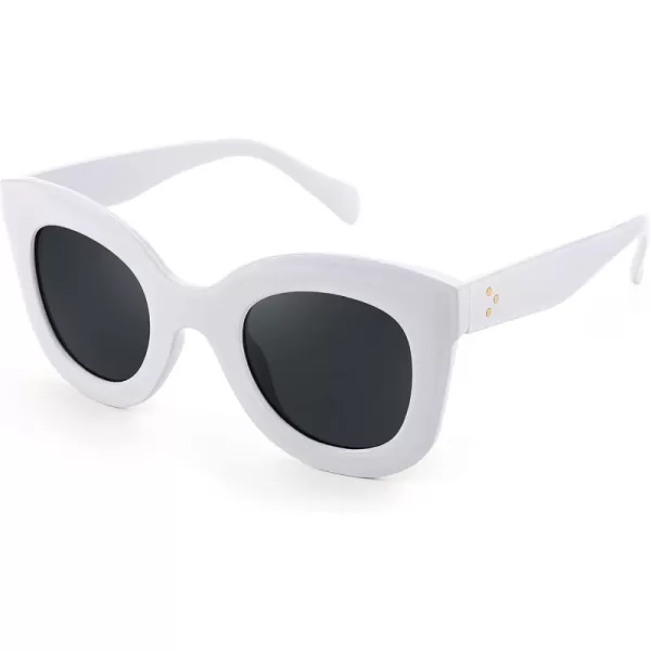 FEISEDY Retro Oversized Square Horn Sunglasses Semi Cat Eye Butterfly Glass Big Thick Bold Frame B2572White