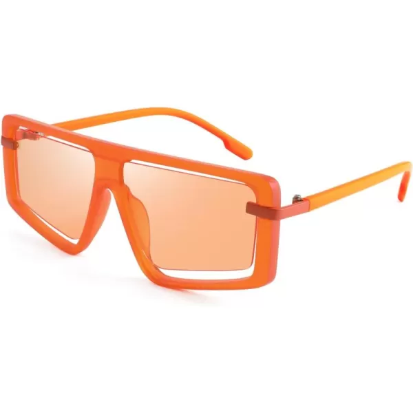 FEISEDY Retro Square Sunglasses Women Men Fashion Tinted Lens UV400 Protection Shades B2865005 Orange Frame Orange Lens
