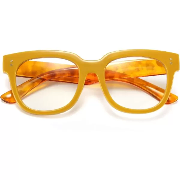 FEISEDY Retro Square Thick Big Frame Blue Light Blocking Reading Glasses Anti Glare Digital Eyestrain Reader B2523Mix Amber