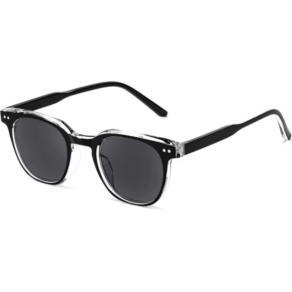 FEISEDY Round Reading Sunglasses for Men and Women Stylish Glasses with Readers B0113Black Frame Gray Lenses