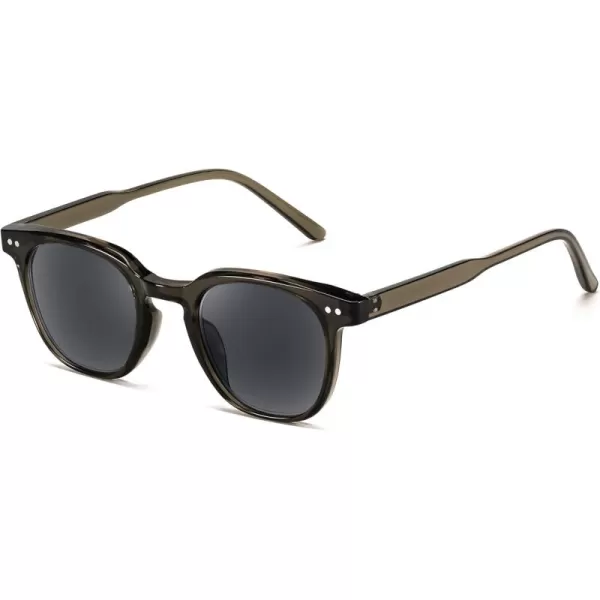 FEISEDY Round Reading Sunglasses for Men and Women Stylish Glasses with Readers B0113Olive Green Frame Gray Lenses