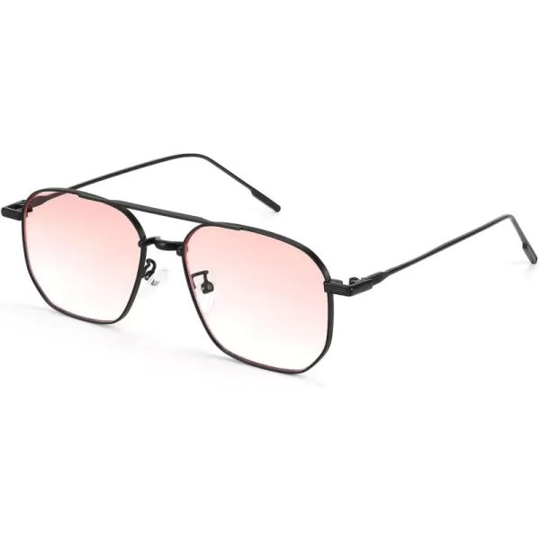 FEISEDY Square Sunglasses for Women Men Stylish Vintage Metal Sunglasses Light Tinted lens B2828002 Black FramePink Gradient Lens