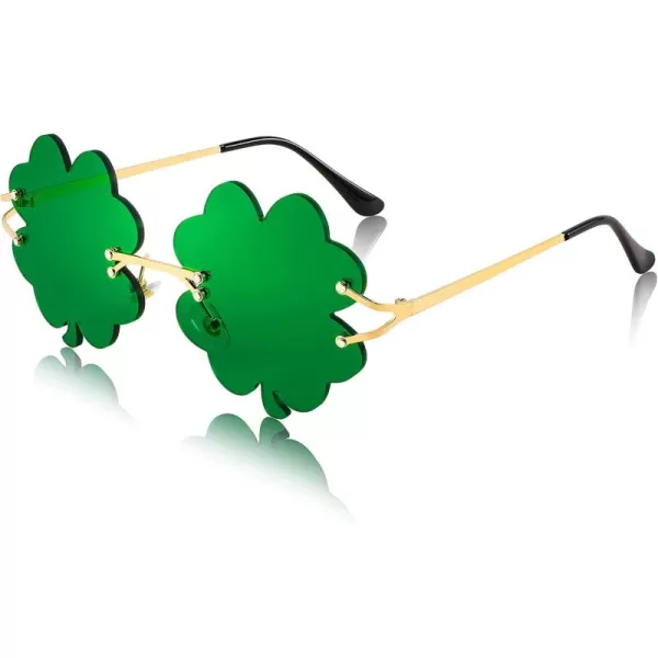FEISEDY St Patricks Day Irish Shamrock Sunglasses Lucky Green Leprechaun Costume Eyeglasses for Women Men B2369Four Leaf Clover