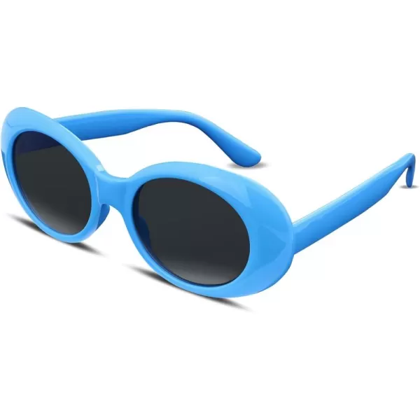 FEISEDY Sunglasses White Oval Clout Goggles for Women Men Retro Round Trendy Rimmed Clueless Costume Frame B2253Blue