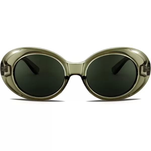FEISEDY Sunglasses White Oval Clout Goggles for Women Men Retro Round Trendy Rimmed Clueless Costume Frame B2253Greentransparent