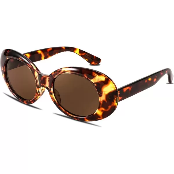 FEISEDY Sunglasses White Oval Clout Goggles for Women Men Retro Round Trendy Rimmed Clueless Costume Frame B2253Leopard