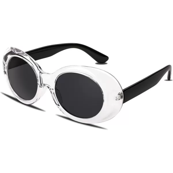 FEISEDY Sunglasses White Oval Clout Goggles for Women Men Retro Round Trendy Rimmed Clueless Costume Frame B2253Transparent