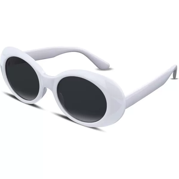 FEISEDY Sunglasses White Oval Clout Goggles for Women Men Retro Round Trendy Rimmed Clueless Costume Frame B2253White  Black