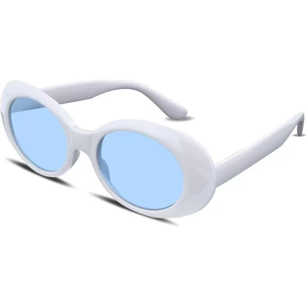 FEISEDY Sunglasses White Oval Clout Goggles for Women Men Retro Round Trendy Rimmed Clueless Costume Frame B2253Whiteblue