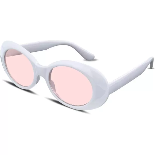 FEISEDY Sunglasses White Oval Clout Goggles for Women Men Retro Round Trendy Rimmed Clueless Costume Frame B2253Whitepink