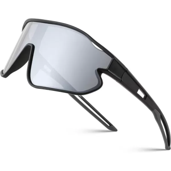 FEISEDY Unisex Youth Sunglasses Teens Baseball Tennis Sunglasses UV400 Sports Boys Girls Cycling Shades B4064Black FrameSliver Mirror