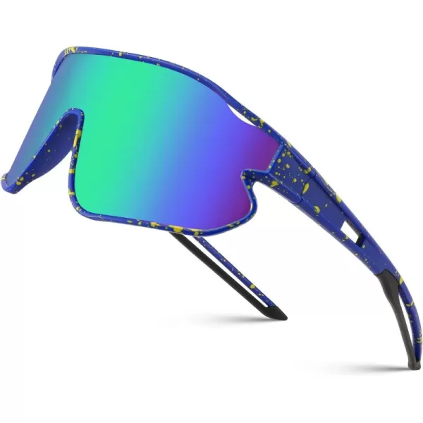 FEISEDY Unisex Youth Sunglasses Teens Baseball Tennis Sunglasses UV400 Sports Boys Girls Cycling Shades B4064Blue Yellow FrameGreen Mirror