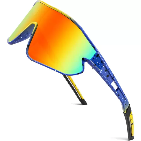 FEISEDY Unisex Youth Sunglasses Teens Baseball Tennis Sunglasses UV400 Sports Boys Girls Cycling Shades B4064Blue Yellow FrameRed Mirror